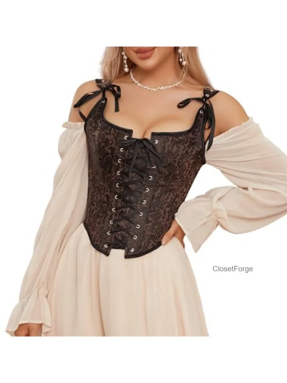 Vintage Overbust Corset Top Women Lace Up Bustier Shapewear